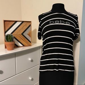 NWT Bebe Cold-Should Short Sleeve Striped Top